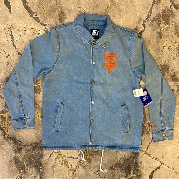 Starter San Francisco Giants Denim Button Jacket - Picture 1 of 8